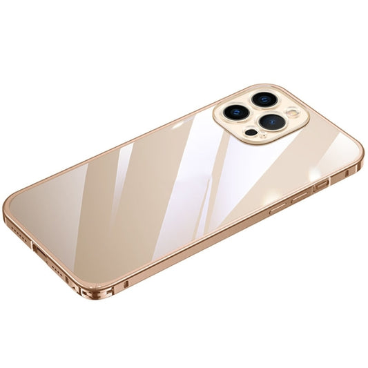 For iPhone 14 Pro Max Metal Frame HD Transparent Phone Case (Gold) - iPhone 14 Pro Max Cases by buy2fix | Online Shopping UK | buy2fix