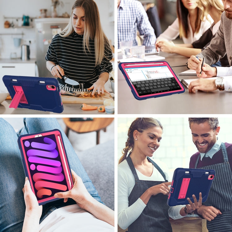 For iPad mini 2024 /mini 6 Contrast Color Robot Shockproof Silicone + PC Tablet Case(Navy Blue Rose) - iPad mini 6 Cases by buy2fix | Online Shopping UK | buy2fix