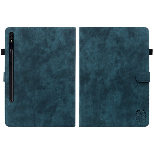 For Samsung Galaxy Tab S7/Tab S8 Tiger Pattern Flip Leather Tablet Case(Dark Blue) by buy2fix