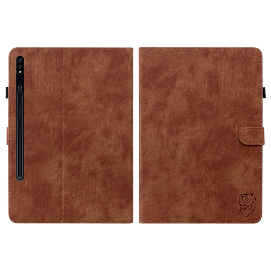 For Samsung Galaxy Tab S7+/Tab S8+ Tiger Pattern Flip Leather Tablet Case(Brown) by buy2fix