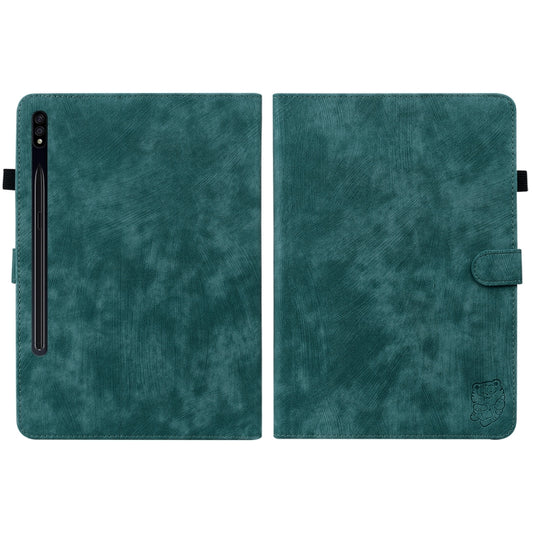 For Samsung Galaxy Tab S7+/Tab S8+ Tiger Pattern Flip Leather Tablet Case(Dark Green) by buy2fix
