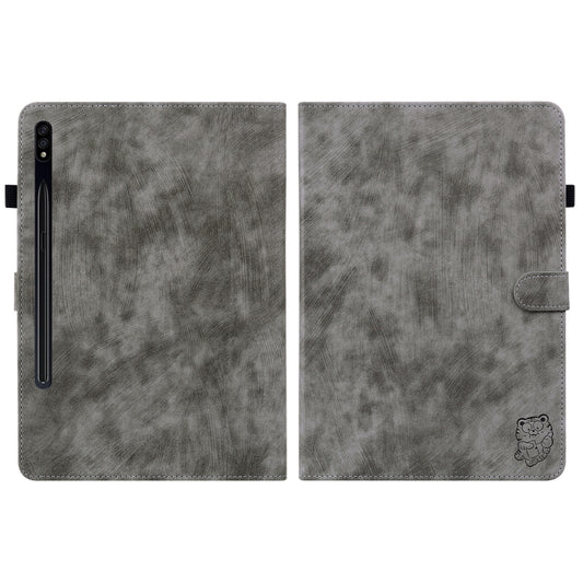 For Samsung Galaxy Tab S9 Tiger Pattern Flip Leather Tablet Case(Grey) by buy2fix