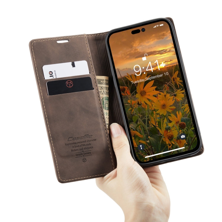 For iPhone 14 Pro CaseMe-013 Multifunctional Retro Frosted Leather Phone Case(Coffee) - iPhone 14 Pro Cases by CaseMe | Online Shopping UK | buy2fix