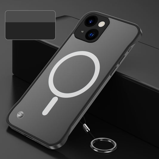 For iPhone 14 Plus Metal Lens Frosted Magsafe Phone Case (Black) by buy2fix