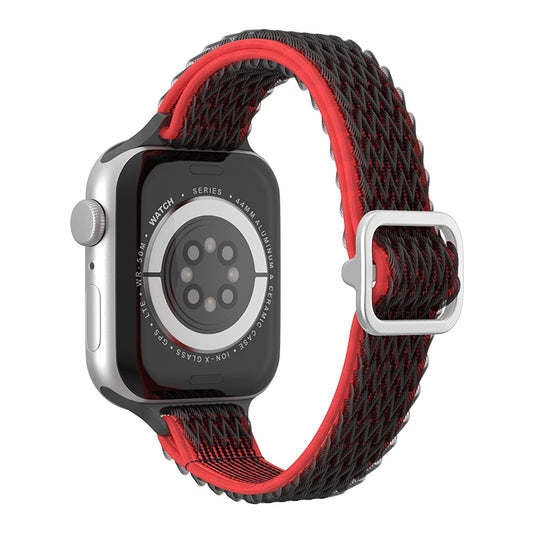 Wave Small Waist Nylon Watch Band For Apple Watch Ultra 49mm&Watch Ultra 2 49mm / Series 9&8&7 45mm / SE 3&SE 2&6&SE&5&4 44mm / 3&2&1 42mm(Black Red) by buy2fix