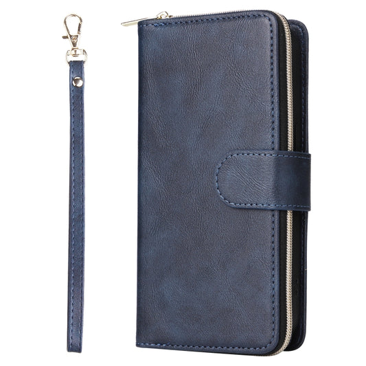 For iPhone 14 Pro Max 9 Card Slots Zipper Wallet Bag Leather Phone Case (Blue) - iPhone 14 Pro Max Cases by buy2fix | Online Shopping UK | buy2fix