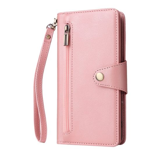 For Google Pixel 6a Rivet Buckle 9 Cards Three Fold Leather Phone Case(Rose Gold) by buy2fix