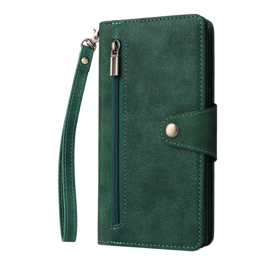 For Google Pixel 6a Rivet Buckle 9 Cards Three Fold Leather Phone Case(Green) by buy2fix