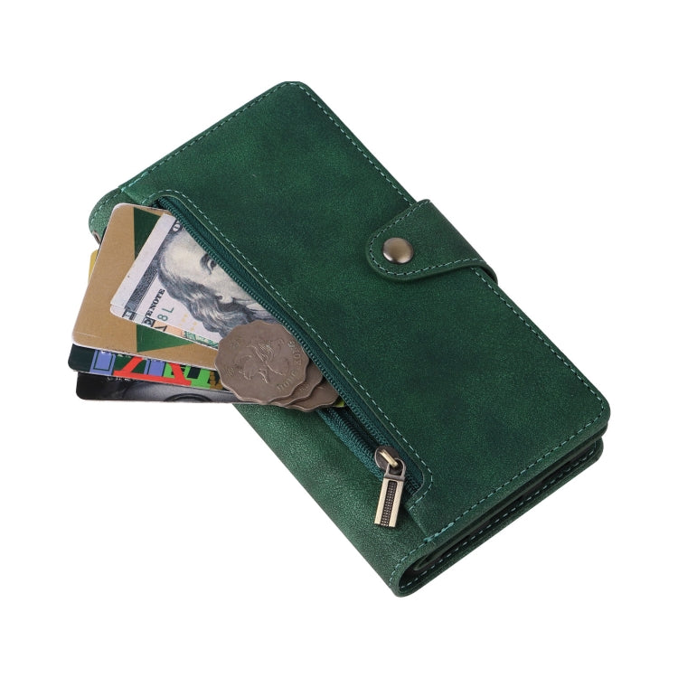 For Google Pixel 6a Rivet Buckle 9 Cards Three Fold Leather Phone Case(Green) by buy2fix