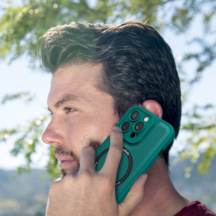 For iPhone 14 Plus Magsafe Magnetic Plain Leather Phone Case (Dark Green) by buy2fix