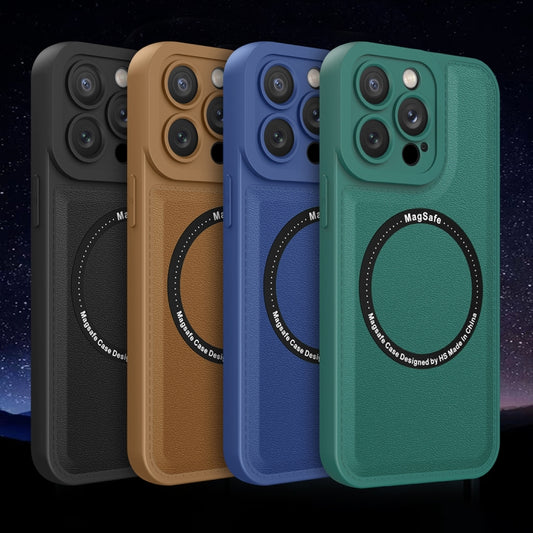 For iPhone 13 Pro Max Magsafe Magnetic Plain Leather Phone Case (Dark Green) by buy2fix