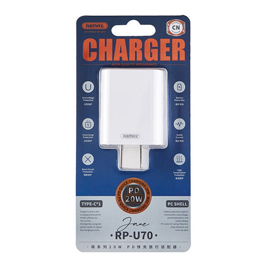 REMAX RP-U70 Jane Series 20W USB-C/Type-C PD Fast Charger, Specification:CN Plug(White) by REMAX