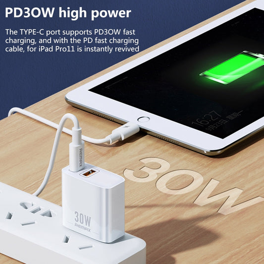 REMAX RP-U82 30W USB+USB-C/Type-C Dual Interface Fast Charger, Specification:UK Plug(White) by REMAX