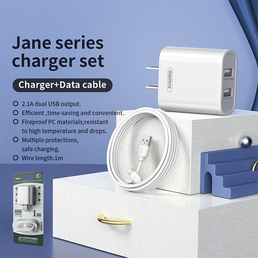 REMAX RP-U35 Jane Series 2.1A Dual USB Port Fast Charger Set, Cable:USB-C/Type-C(EU Plug) by REMAX