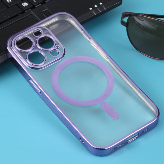 For iPhone 14 Pro MagSafe Electroplating Straight TPU Phone Case(Purple) by buy2fix