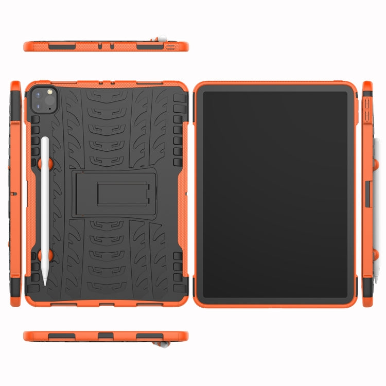 For iPad Pro 11 (2020) Tire Texture Shockproof TPU+PC Protective Tablet Case with Holder(Orange) - iPad Pro 11 (2020) Cases by buy2fix | Online Shopping UK | buy2fix