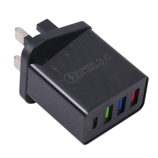AR-2025 4 in 1 QC3.0 PD20W 3xUSB + USB-C / Type-C Wall Travel Charger, UK Plug(Black) by buy2fix