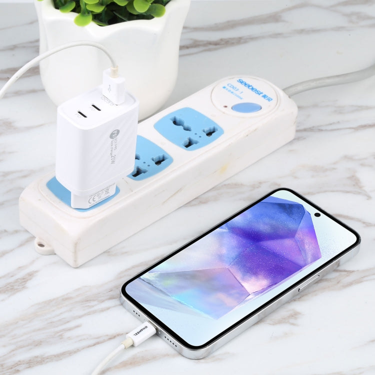 AR-892 3 in 1 QC3.0 PD20W USB + USB-C / Type-C Wall Travel Charger, Plug Type:EU Plug(White) by buy2fix
