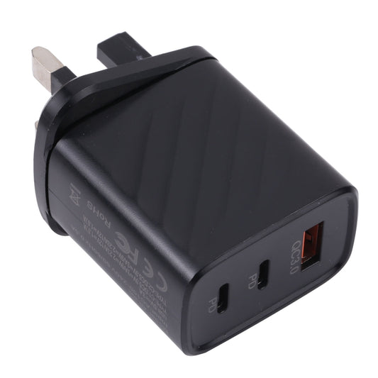 AR-892 3 in 1 QC3.0 PD20W USB + USB-C / Type-C Wall Travel Charger, Plug Type:UK Plug(Black) by buy2fix