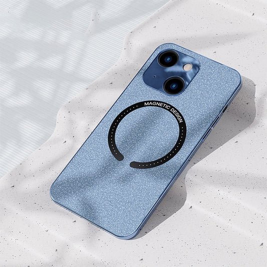 For iPhone 14 Plus Leather Electroplated Magsafe Case (Blue) by buy2fix