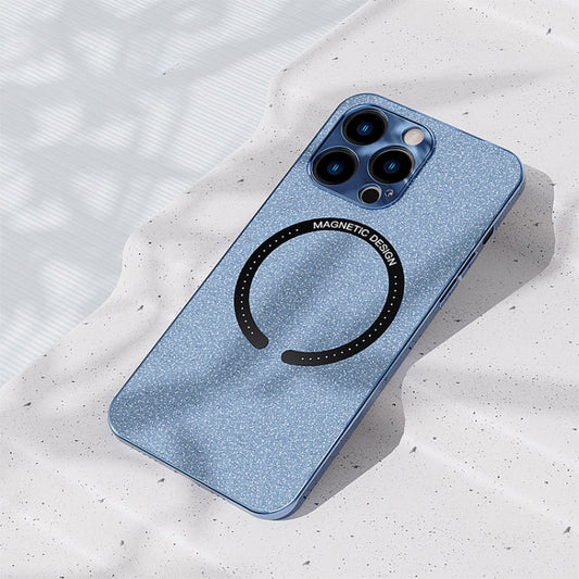 For iPhone 14 Pro Leather Electroplated Magsafe Case(Blue) by buy2fix