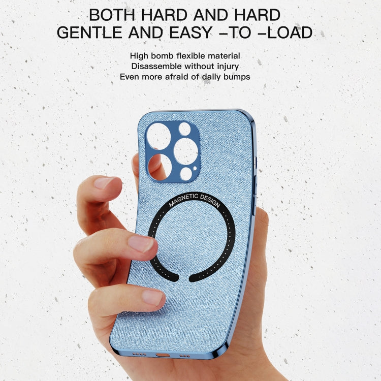 For iPhone 13 Pro Max Leather Electroplated Magsafe Case (Blue) by buy2fix