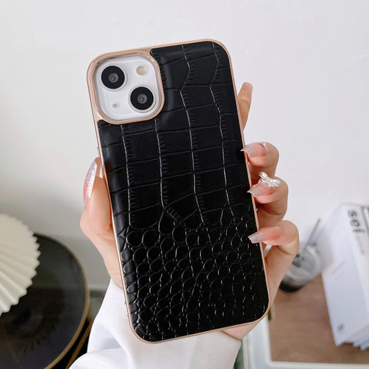For iPhone 14 Crocodile Texture Genuine Leather Nano Electroplating Phone Case (Black) - iPhone 14 Cases by buy2fix | Online Shopping UK | buy2fix
