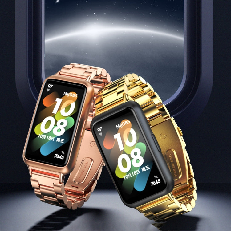 For Huawei Band 7 / 7 NFC MIJOBS Three-Bead Metal Stainless Steel Watch Band(Gold) by MIJOBS