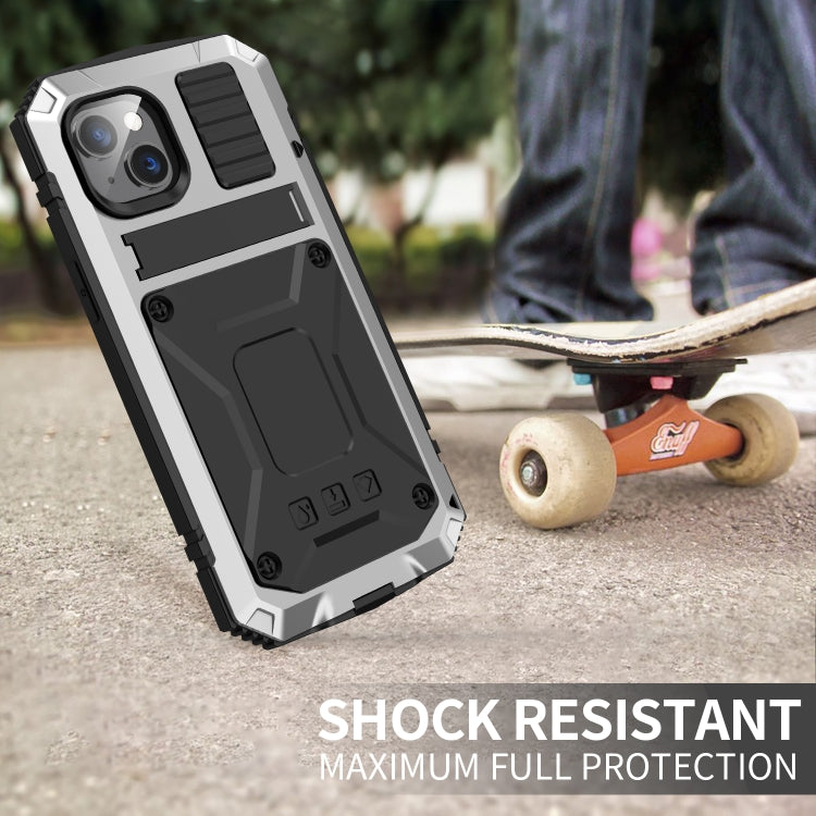 For iPhone 14 R-JUST Shockproof Waterproof Dust-proof Case with Holder (Silver) by R-JUST
