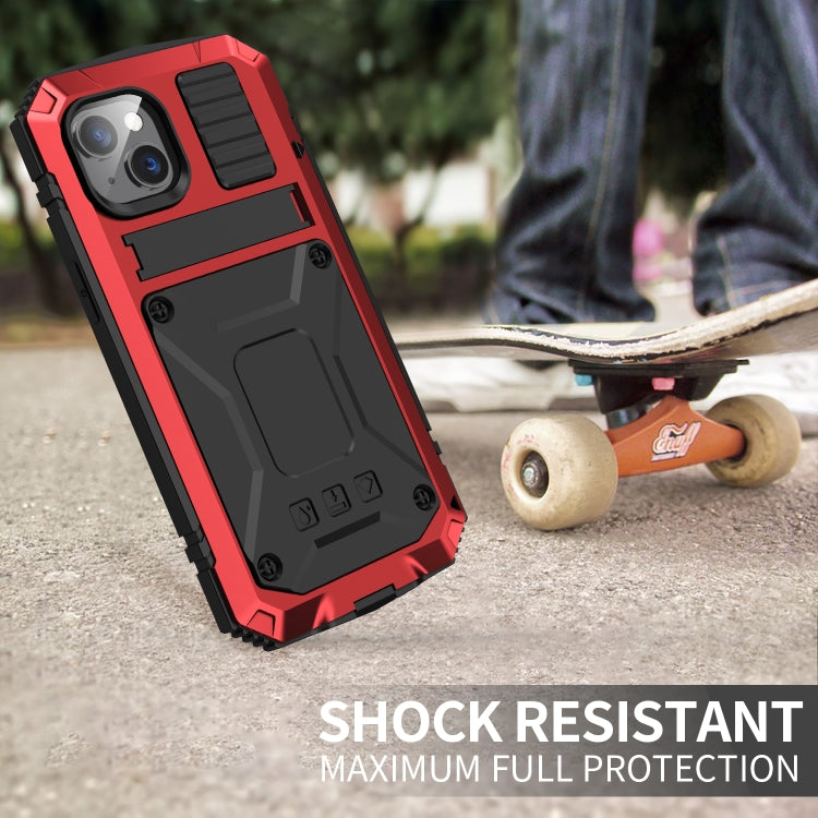 For iPhone 14 R-JUST Shockproof Waterproof Dust-proof Case with Holder (Red) by R-JUST