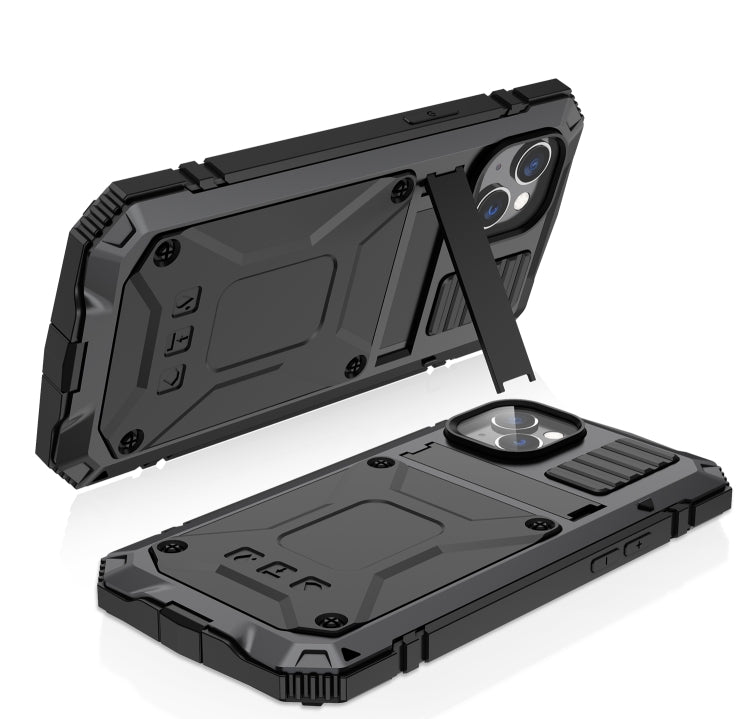 For iPhone 14 R-JUST Shockproof Waterproof Dust-proof Case with Holder (Black) - iPhone 14 Cases by R-JUST | Online Shopping UK | buy2fix