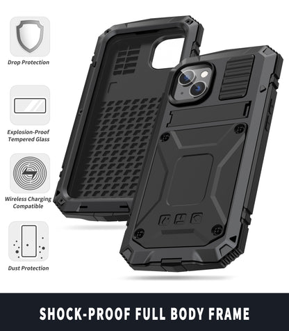 For iPhone 14 R-JUST Shockproof Waterproof Dust-proof Case with Holder (Black) - iPhone 14 Cases by R-JUST | Online Shopping UK | buy2fix