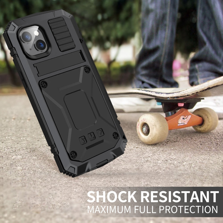 For iPhone 14 Plus R-JUST Shockproof Waterproof Dust-proof Case with Holder (Black) by R-JUST