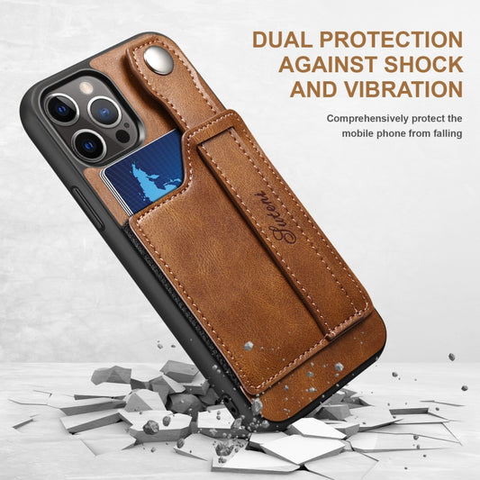 For iPhone 12 Pro Max Suteni 215 Wrist Strap PU Phone Case(Brown) - iPhone 12 Pro Max Cases by Suteni | Online Shopping UK | buy2fix