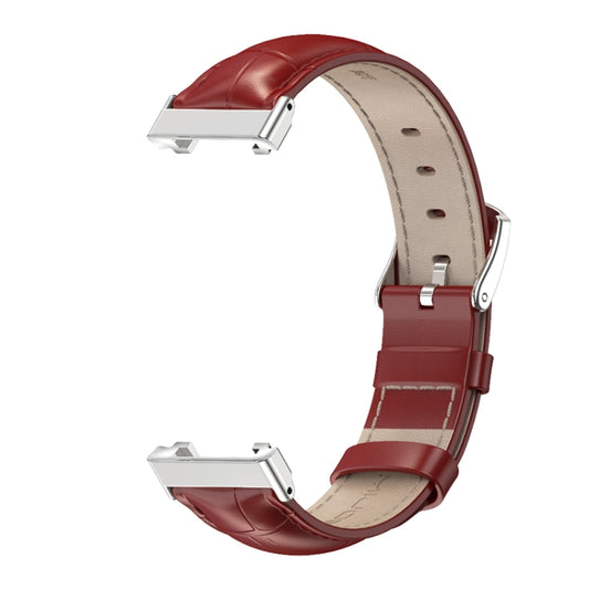 For Xiaomi Mi Band 7 Pro Mijobs Genuine Leather Top Layer Cowhide Watch Band(Bamboo Red Silver) by MIJOBS