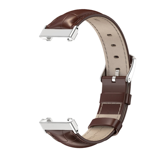 For Xiaomi Mi Band 7 Pro Mijobs Genuine Leather Top Layer Cowhide Watch Band(Bamboo Coffee Silver) by MIJOBS