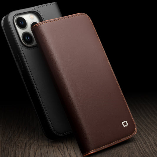 For iPhone 14 Pro QIALINO Business Horizontal Flip PU Phone Case(Brown) by QIALINO