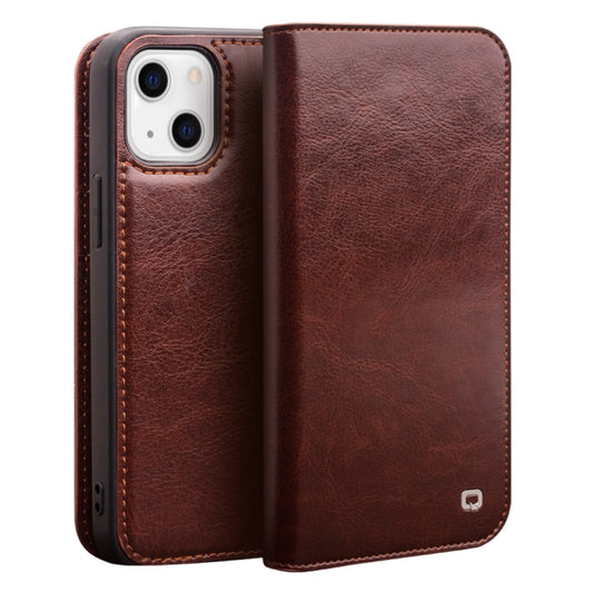 For iPhone 14 QIALINO Horizontal Flip Leather Phone Case (Brown) - iPhone 14 Cases by QIALINO | Online Shopping UK | buy2fix