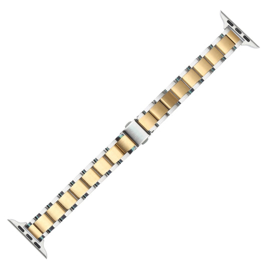 Three Beads Metal Watch Band For Apple Watch Ultra 49mm&Watch Ultra 2 49mm / Series 9&8&7 45mm / SE 3&SE 2&6&SE&5&4 44mm / 3&2&1 42mm(Silver and Gold) by buy2fix