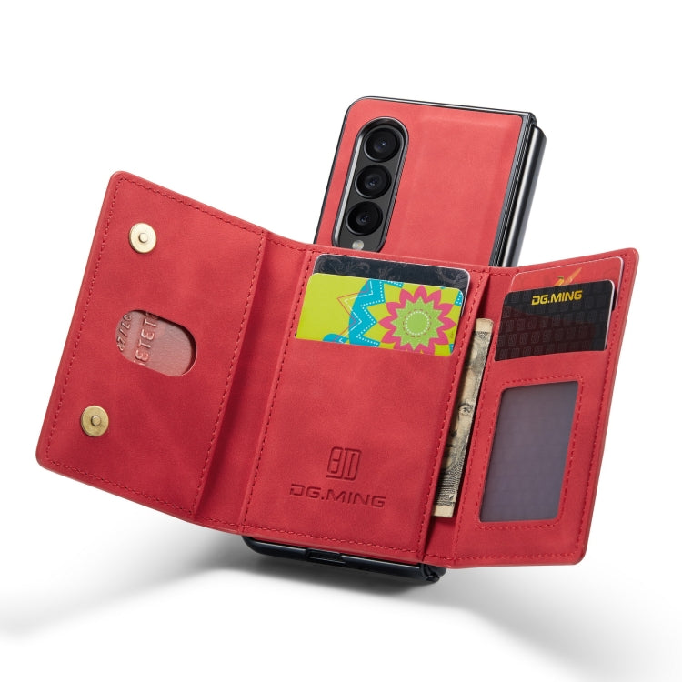 For Samsung Galaxy Z Fold4 DG.MING M2 Series 3-Fold Multi Card Bag Phone Case(Red) by DG.MING