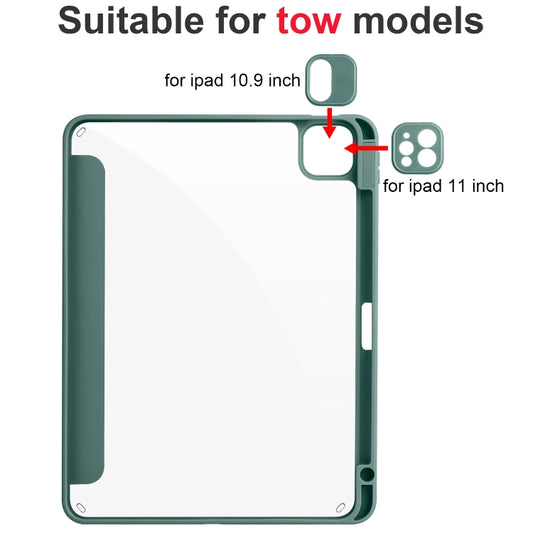 For iPad Air 13 2024 / Pro 12.9 2022 / 2021 / 2020 / 2018 Acrylic 3-folding Smart Leather Tablet Case(Dark Green) by buy2fix