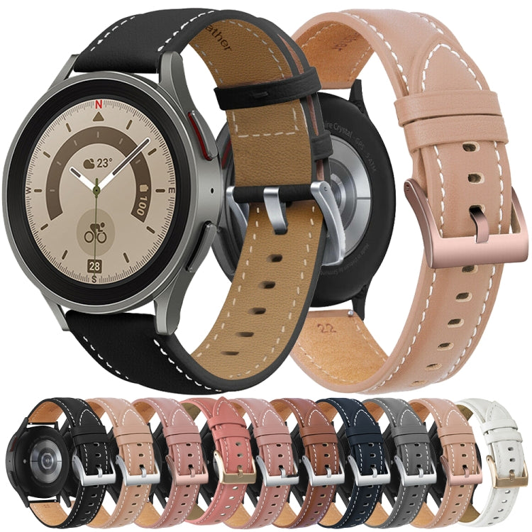 For Samsung Galaxy Watch5 40mm / 44mm Stitching Genuine Leather Watch Band(White+Gold) by buy2fix