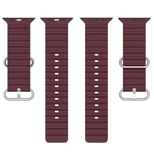 Ocean Silicone Watch Band For Apple Watch Ultra & Watch Ultra 2 49mm / Series 9&8&7 45mm / SE 3&SE 2&6&SE&5&4 44mm (Wine Red) by buy2fix