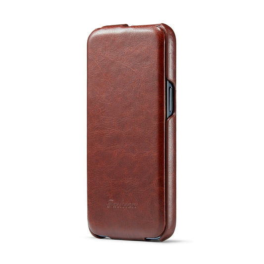 For iPhone 14 Fierre Shann Oil Wax Texture Vertical Flip PU Phone Case (Brown) - iPhone 14 Cases by FIERRE SHANN | Online Shopping UK | buy2fix