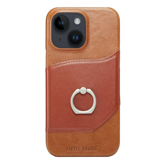 For iPhone 14 Plus Fierre Shann Oil Wax Texture Genuine Leather Back Case (Brown) - iPhone 14 Plus Cases by FIERRE SHANN | Online Shopping UK | buy2fix