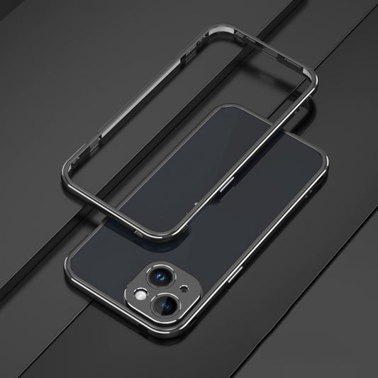 For iPhone 14 Aurora Series Lens Protector + Metal Frame Phone Case (Black Silver) - iPhone 14 Cases by buy2fix | Online Shopping UK | buy2fix