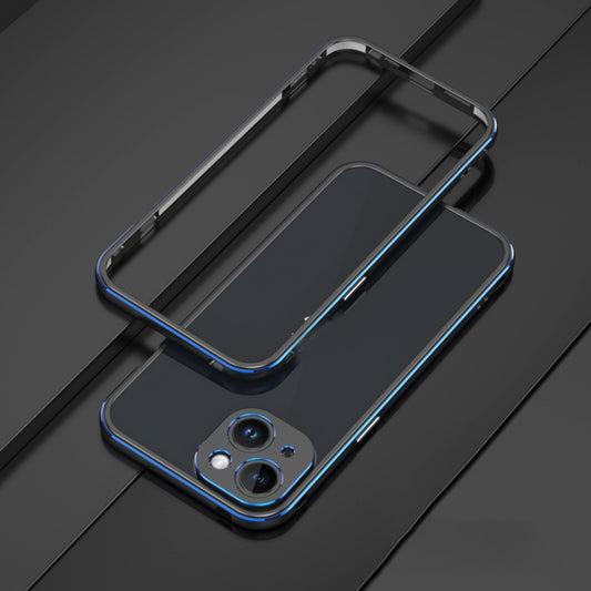For iPhone 14 Aurora Series Lens Protector + Metal Frame Phone Case (Black Blue) - iPhone 14 Cases by buy2fix | Online Shopping UK | buy2fix