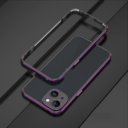 For iPhone 14 Plus Aurora Series Lens Protector + Metal Frame Phone Case (Black Purple) - iPhone 14 Plus Cases by buy2fix | Online Shopping UK | buy2fix