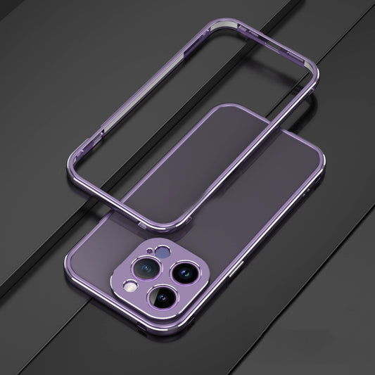 For iPhone 14 Pro Aurora Series Lens Protector + Metal Frame Phone Case(Purple Silver) - iPhone 14 Pro Cases by buy2fix | Online Shopping UK | buy2fix