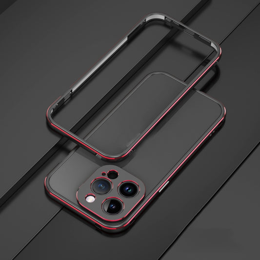 For iPhone 14 Pro Aurora Series Lens Protector + Metal Frame Phone Case(Black Red) - iPhone 14 Pro Cases by buy2fix | Online Shopping UK | buy2fix